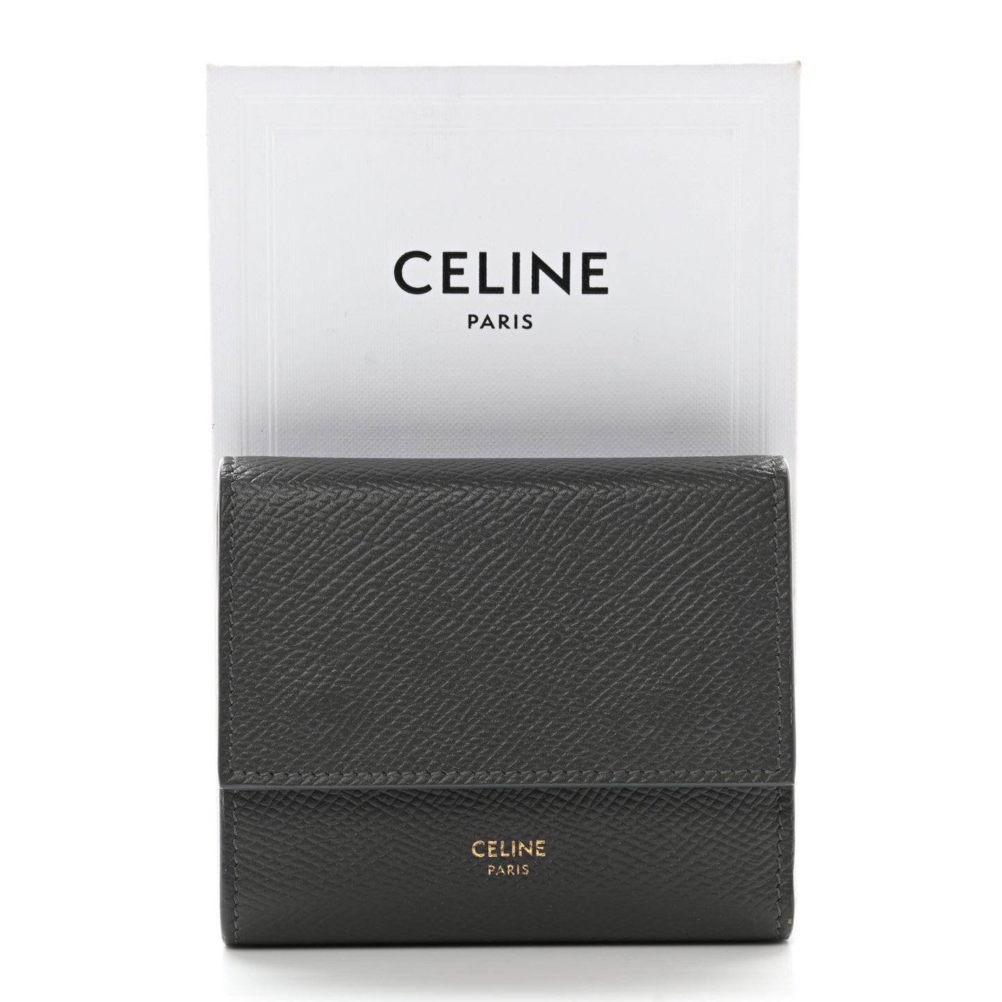Grained Calfskin Small Tri-Fold Wallet Grey