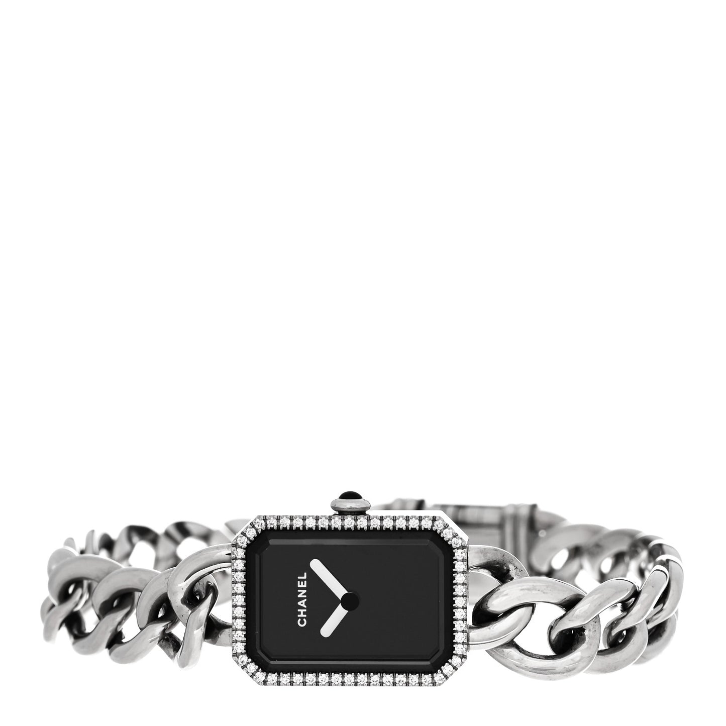 Stainless Steel Diamond Bezel 20mm Chain Premiere Quartz Watch Black