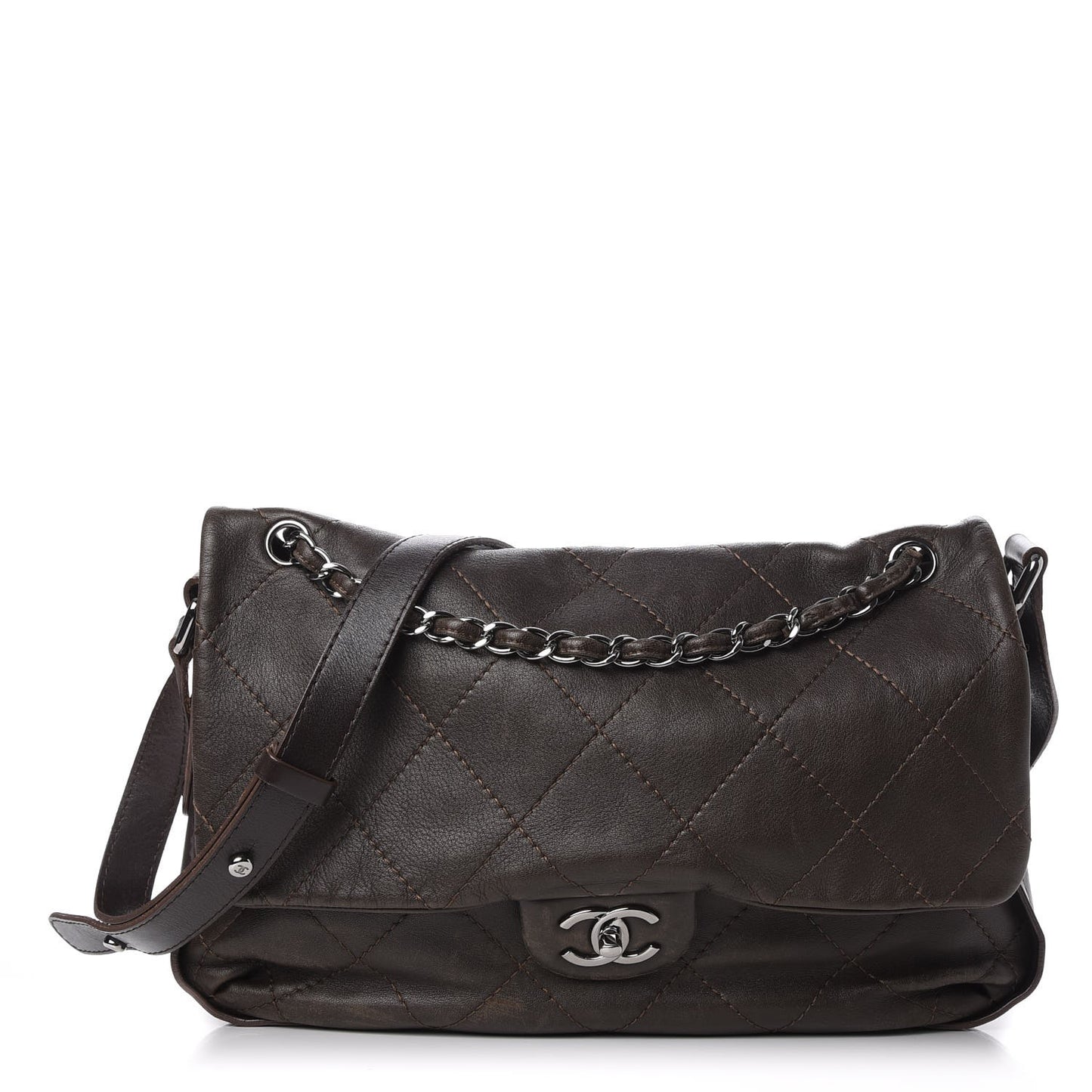 Lambskin Stitched Messenger Bag Brown