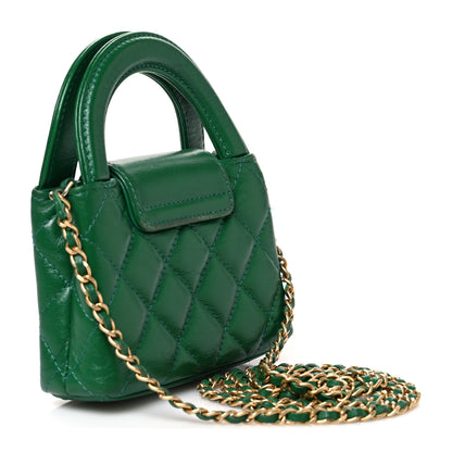 Chanel Shiny Aged Calfskin Quilted Mini Nano Kelly Shopper Green 2 of 10