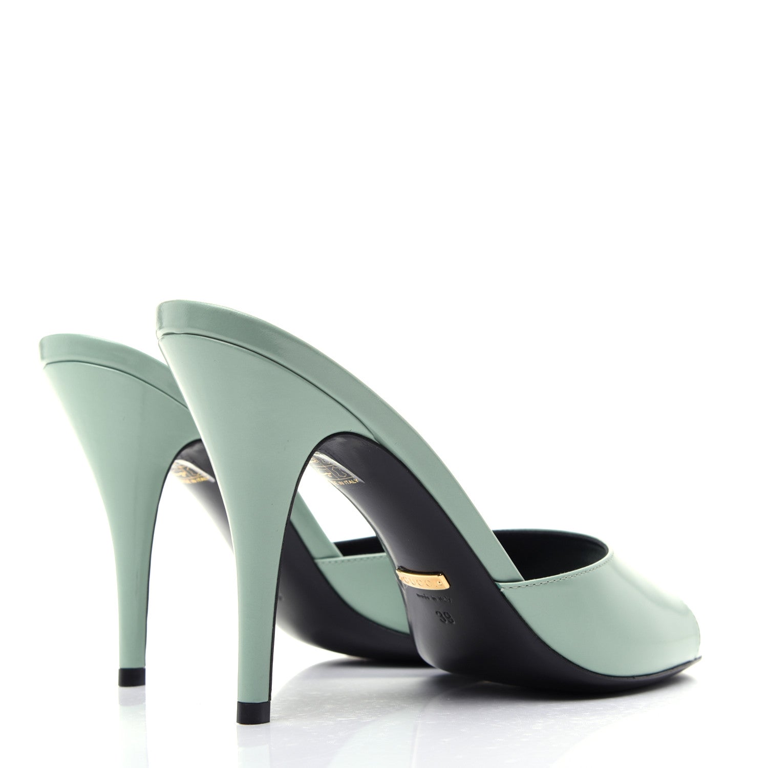 Gucci Polished Calfskin Scarlet Mid Heel Slide Sandals 39 Aqua Green 3 of 13