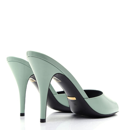 Gucci Polished Calfskin Scarlet Mid Heel Slide Sandals 39 Aqua Green 3 of 13