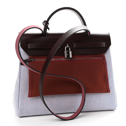 Hermes Criss Viking Vache Hunter Herbag Zip Retourne 31 PM Ecru Mauve Bleu Billard Rouge Sellier 4 of 11