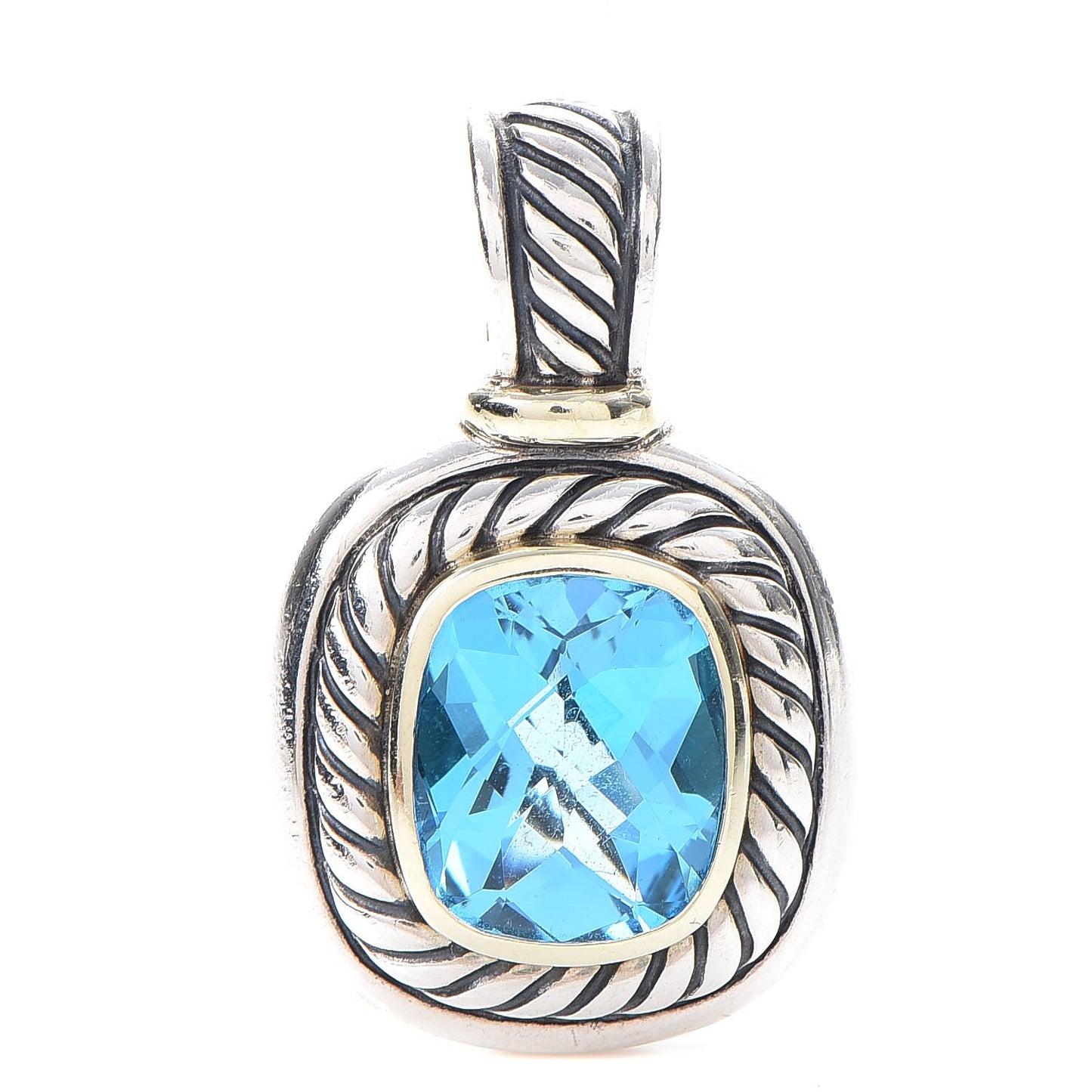 Sterling Silver 14K Yellow Gold Blue Topaz 10mm Albion Enhancer Pendant