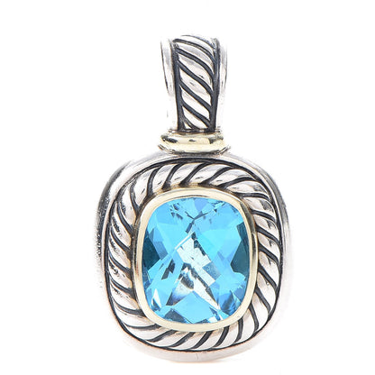 David Yurman Sterling Silver 14K Yellow Gold Blue Topaz 10mm Albion Enhancer Pendant 1 of 3