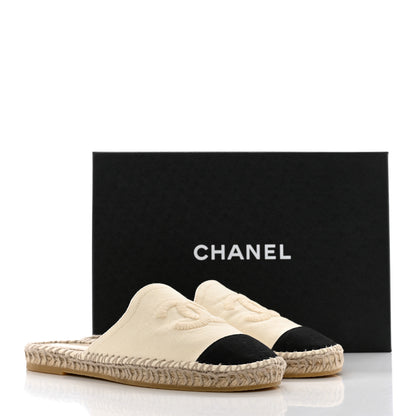 Chanel Denim CC Espadrille Mules 38 White Black 10 of 10