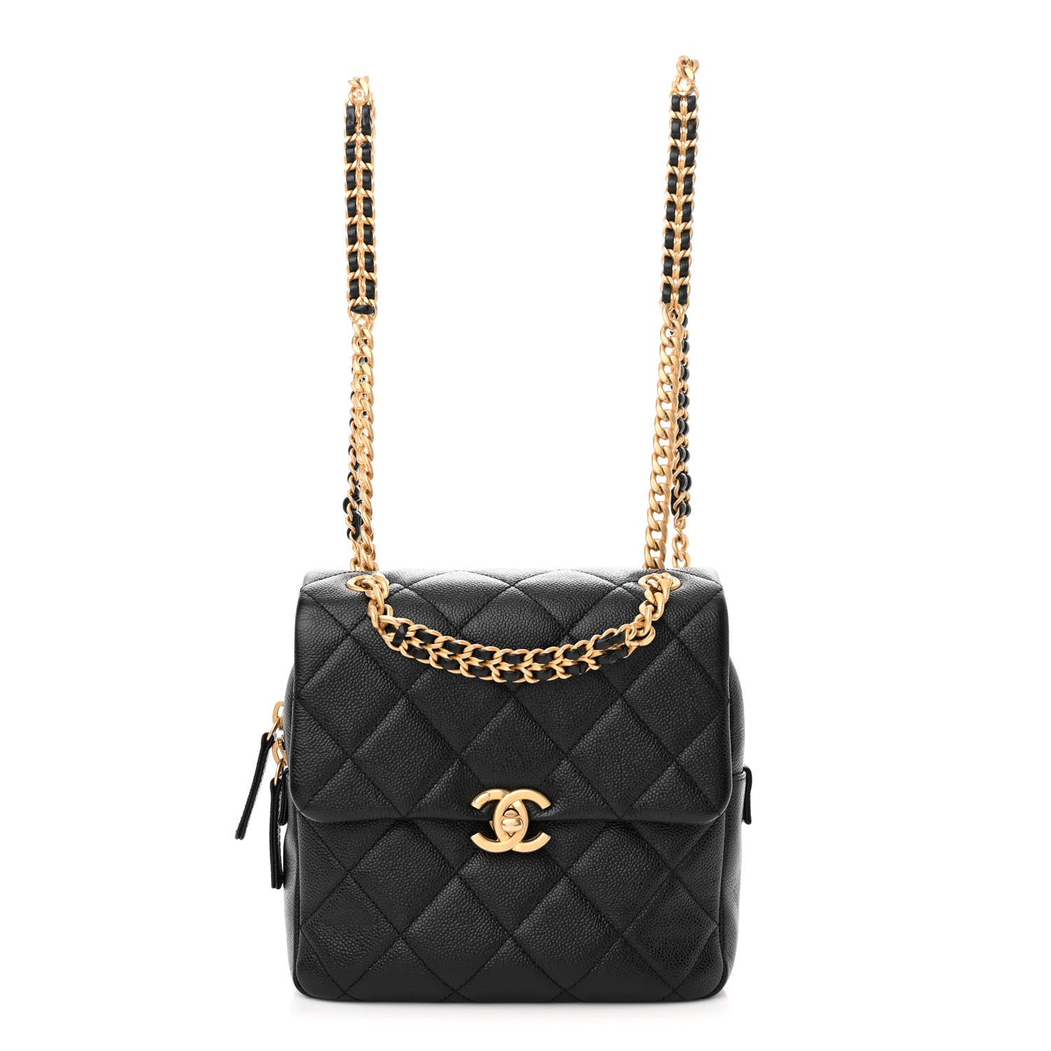Chanel Shiny Caviar Quilted Chain Melody Backpack Black 1 of 11