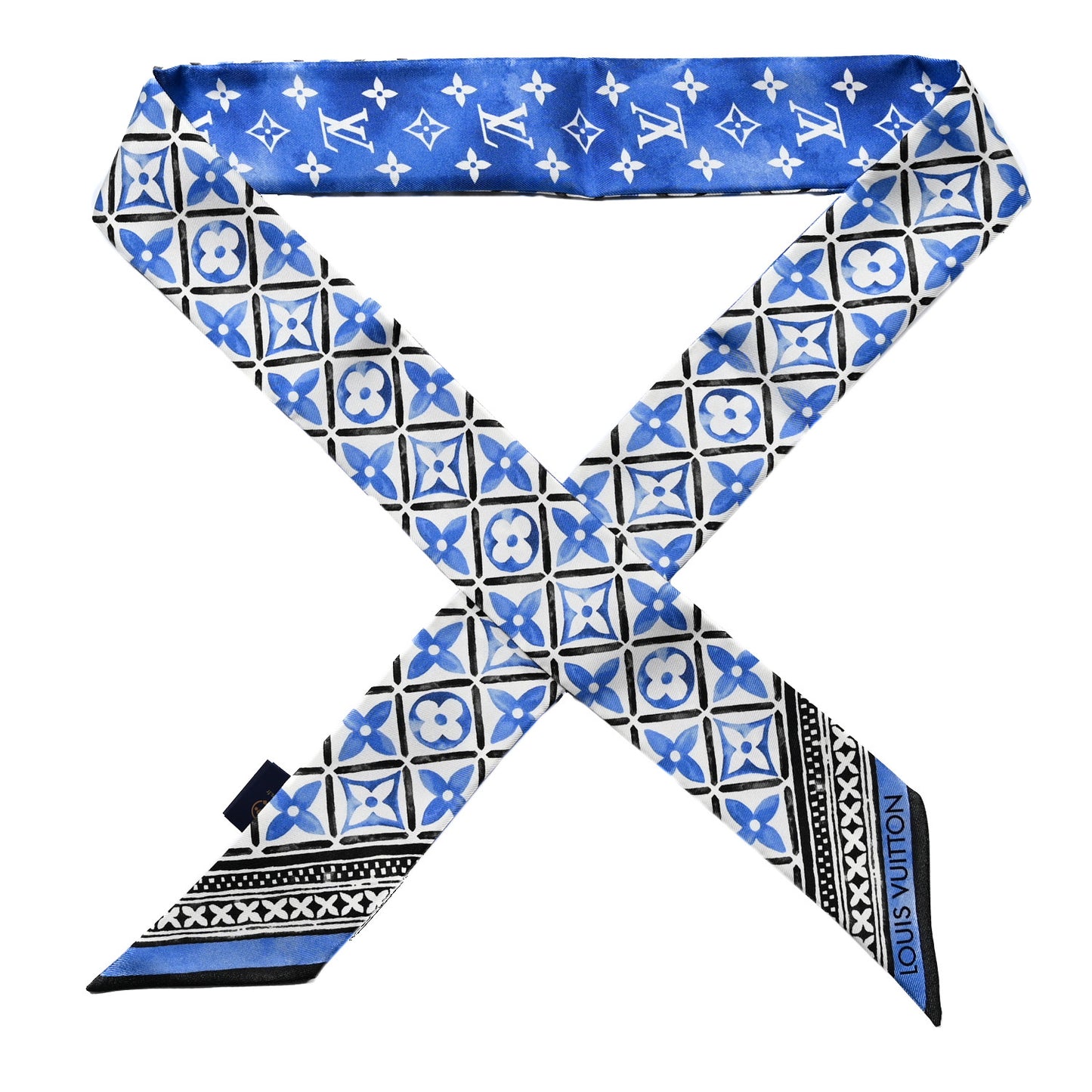 Silk Monogram Flower Tile BB Bandeau Blue