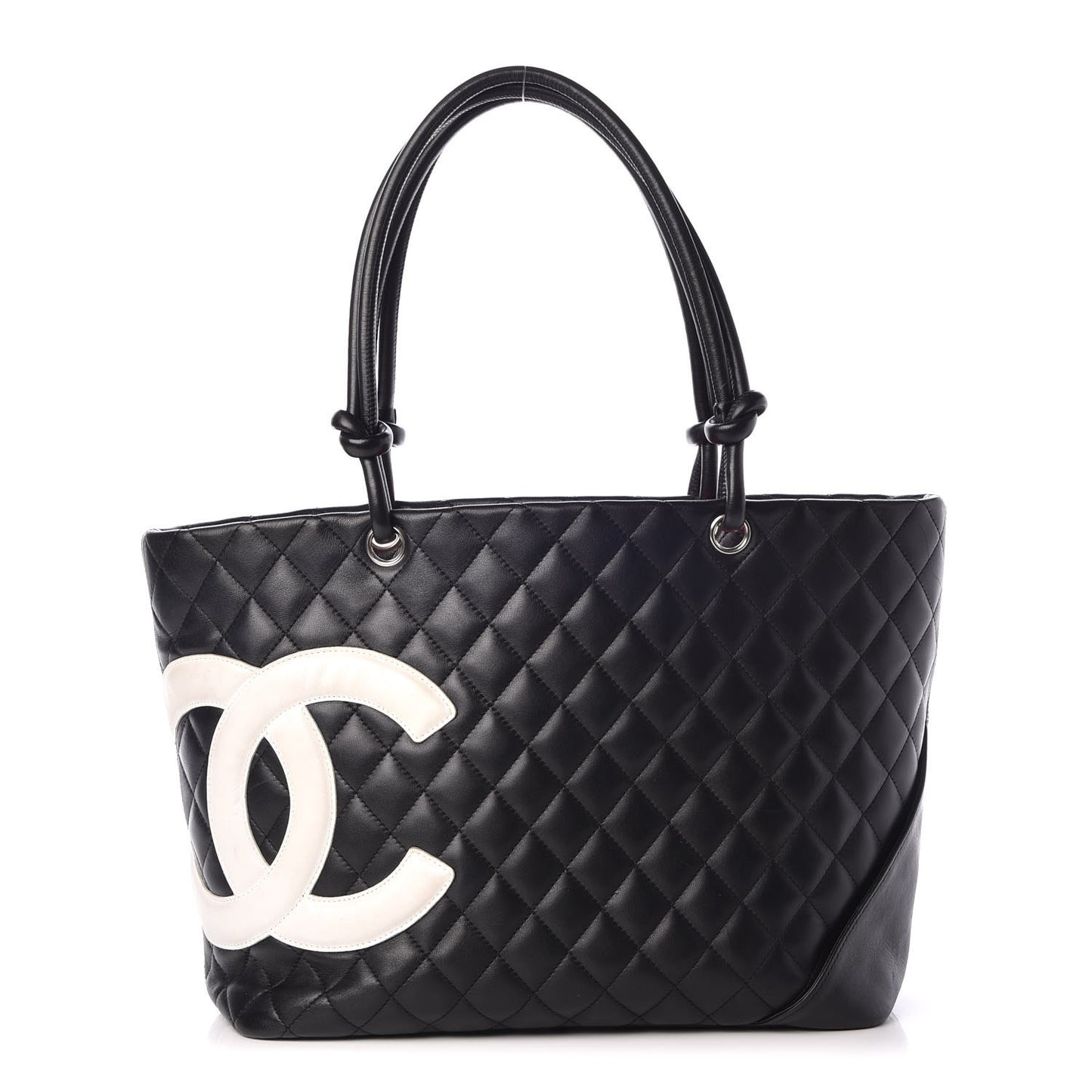 Calfskin Quilted Large Cambon Tote Black White