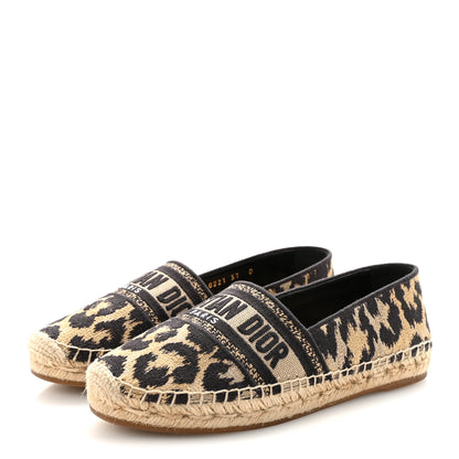 Christian Dior Cotton Embroidered Leopard Print Granville Espadrille 37 Natural 4 of 10