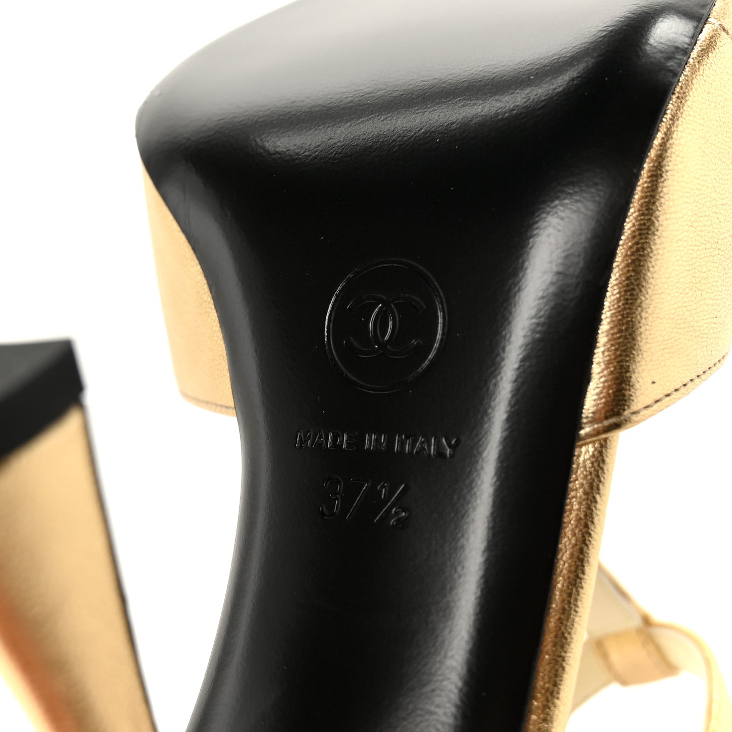 Laminated Lambskin Cap Toe CC Mary Jane Pumps 37.5 Gold Black