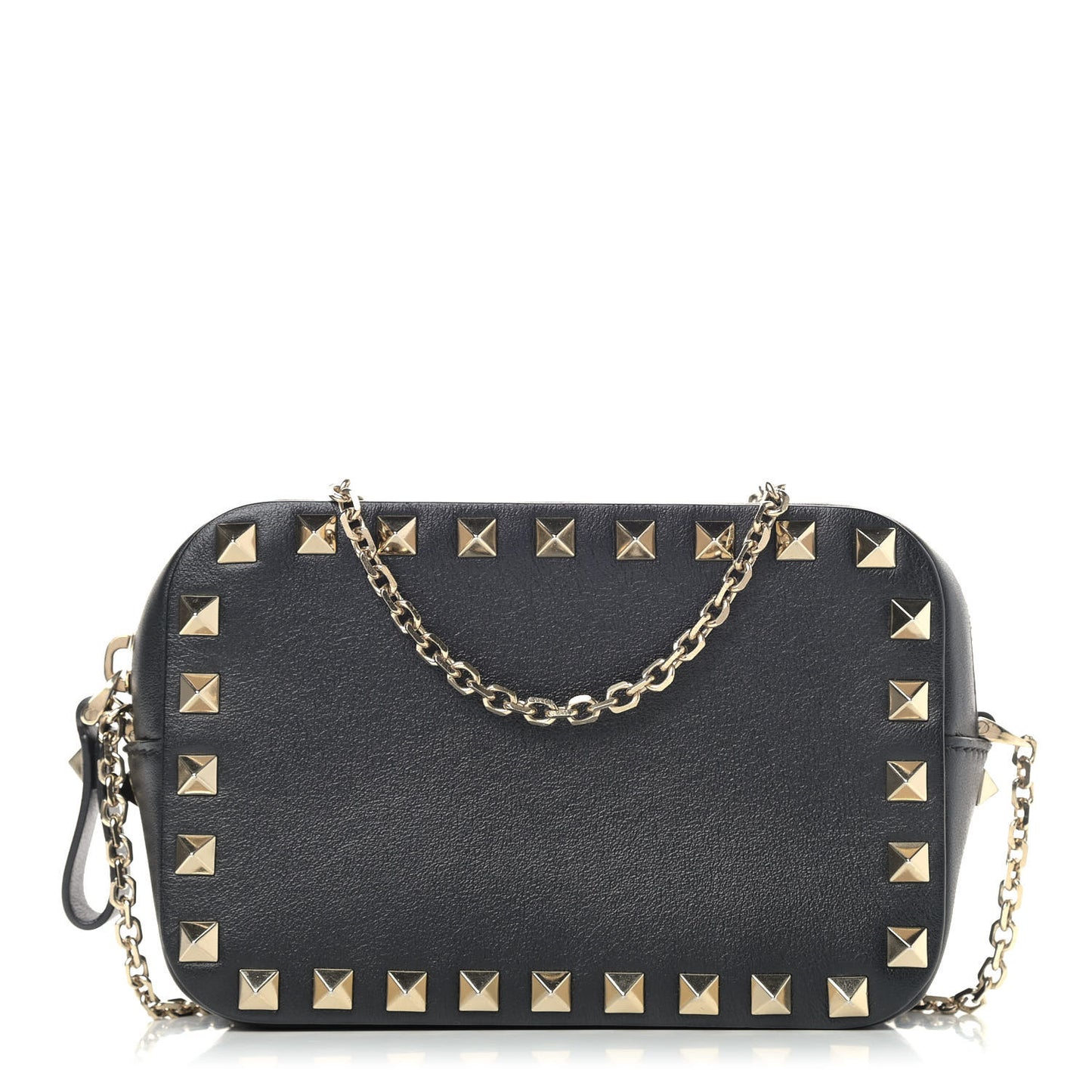 Calfskin Small Rockstud Chain Camera Crossbody Bag Black