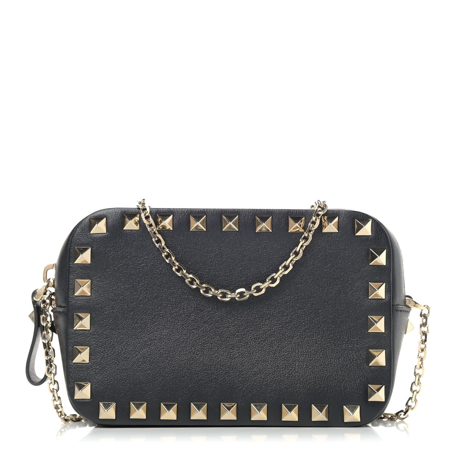 Valentino Garavani Calfskin Small Rockstud Chain Camera Crossbody Bag Black 1 of 8