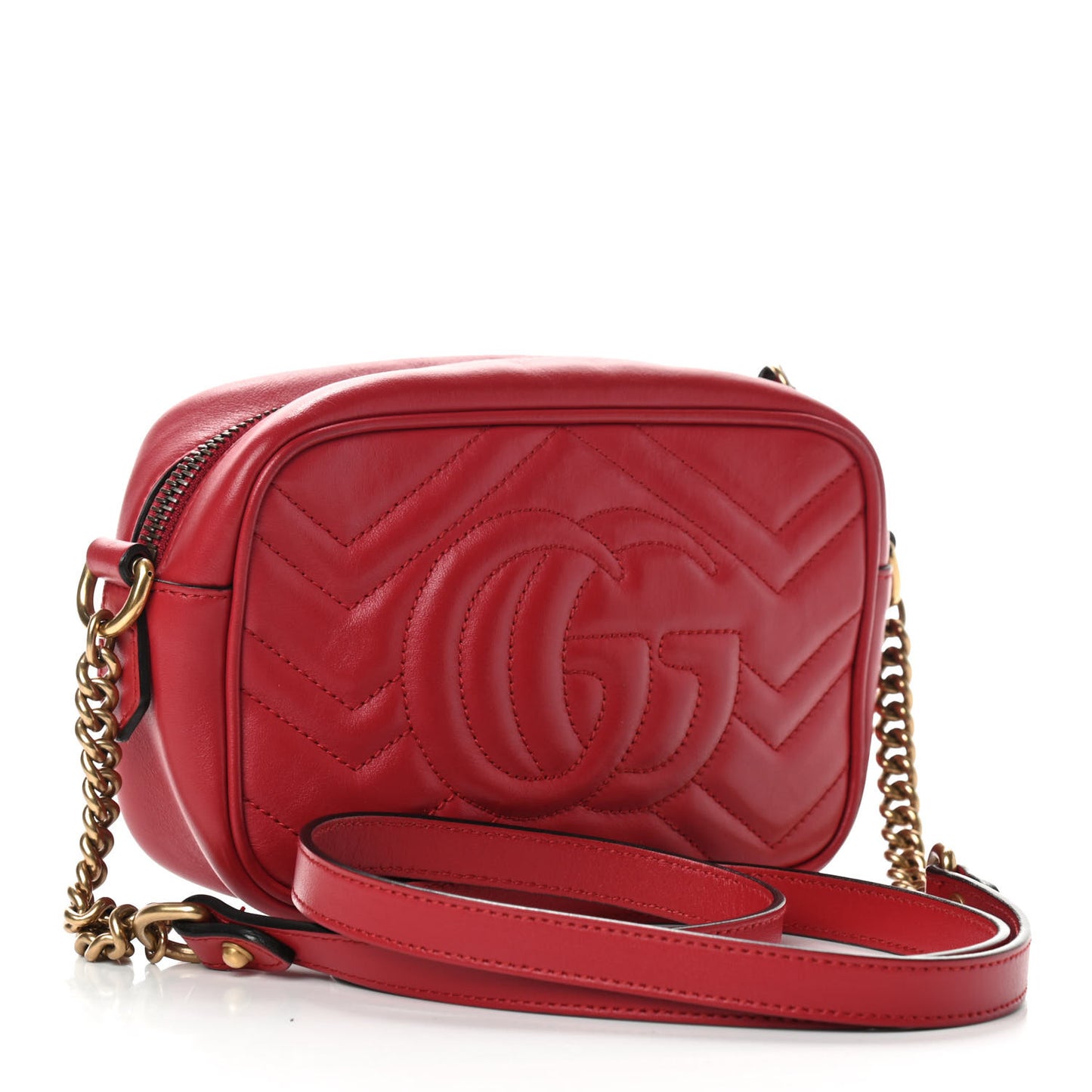 Calfskin Matelasse Mini GG Marmont Chain Shoulder Bag Hibiscus Red