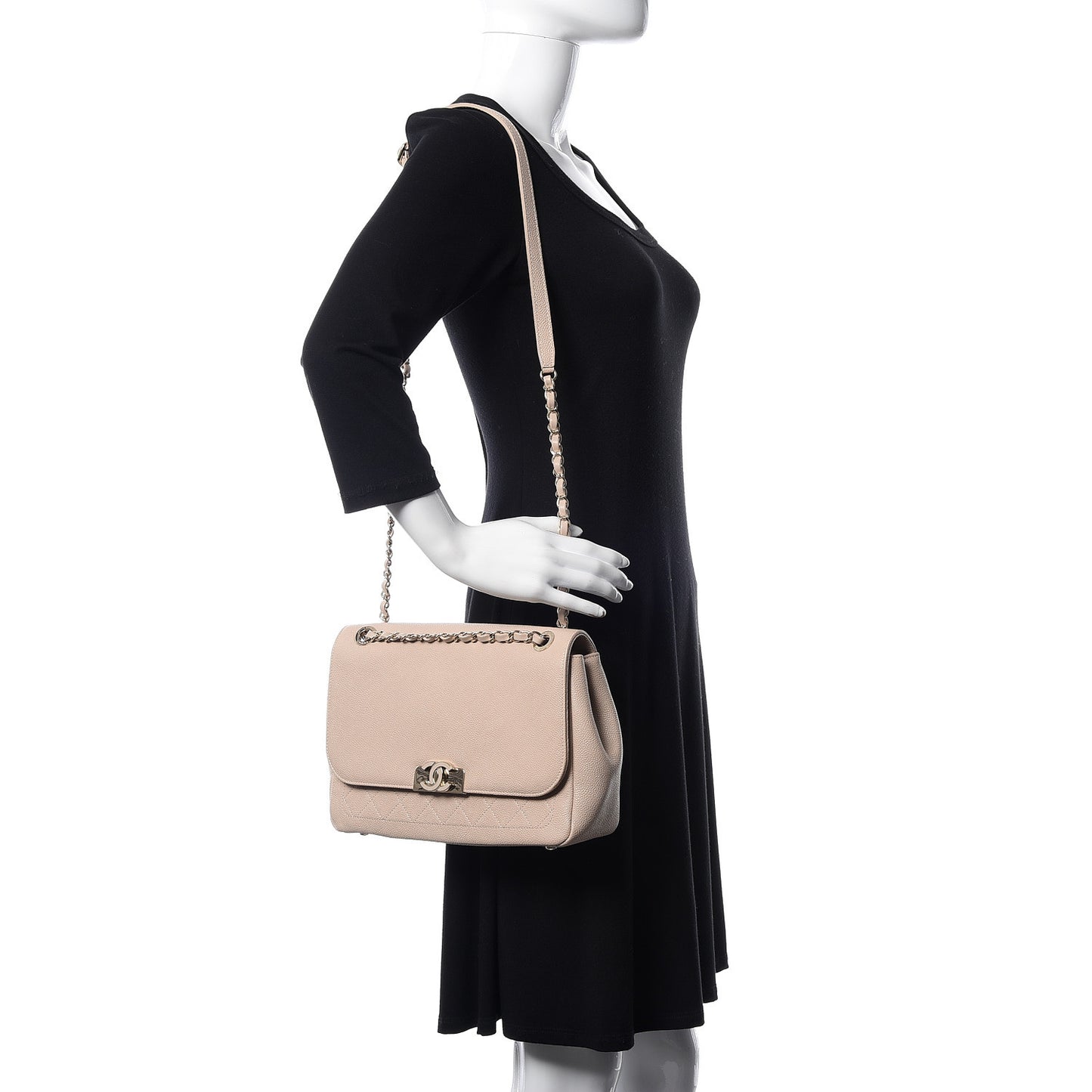 Caviar Quilted Flap Light Beige