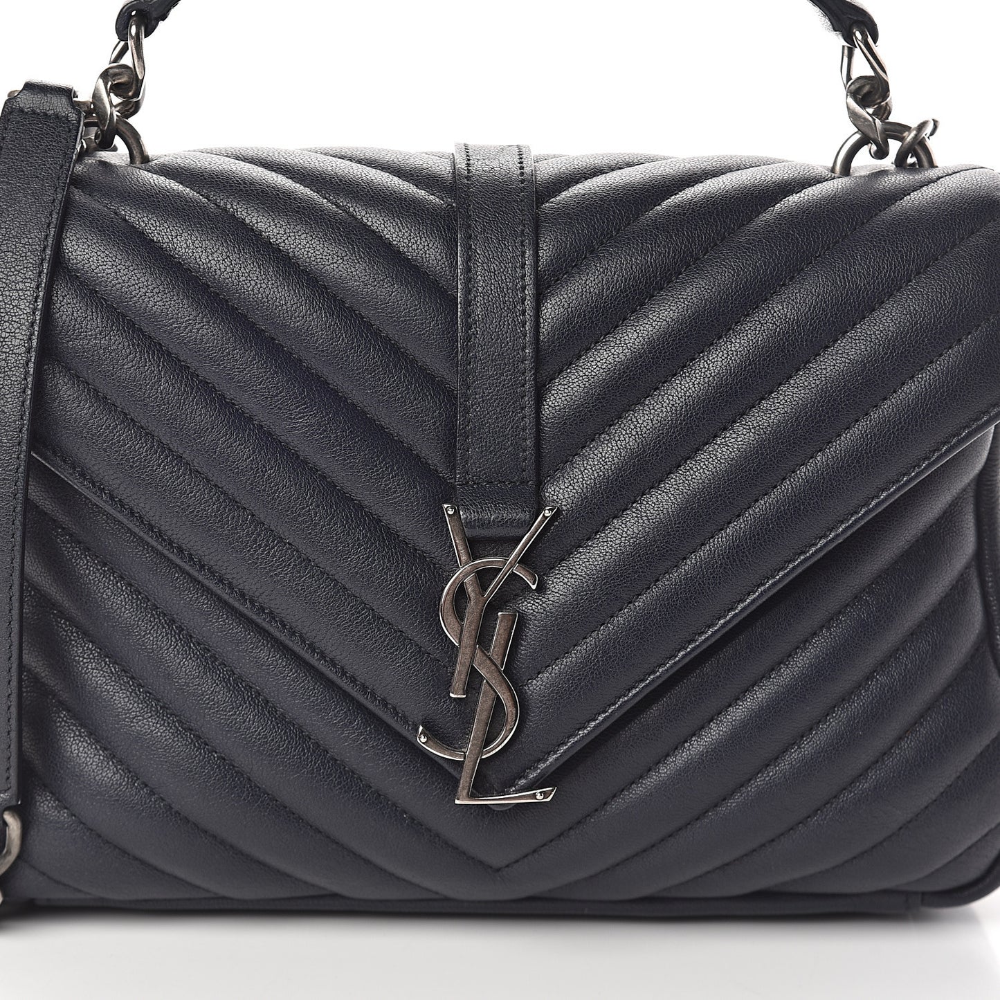 Sheepskin Matelasse Chevron Monogram Medium College Bag Deep Marine