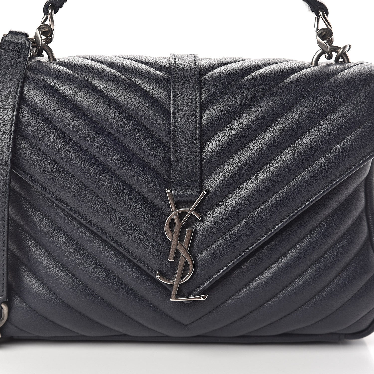 Saint Laurent Sheepskin Matelasse Chevron Monogram Medium College Bag Deep Marine 6 of 8