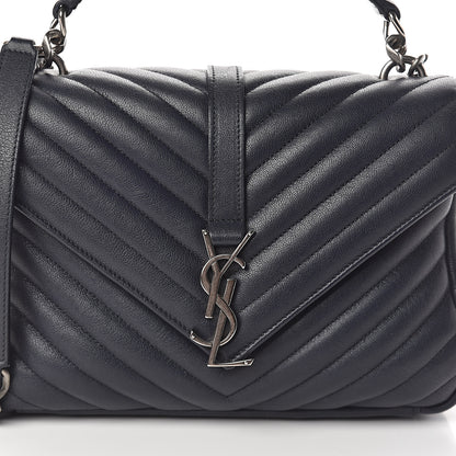 Saint Laurent Sheepskin Matelasse Chevron Monogram Medium College Bag Deep Marine 6 of 8