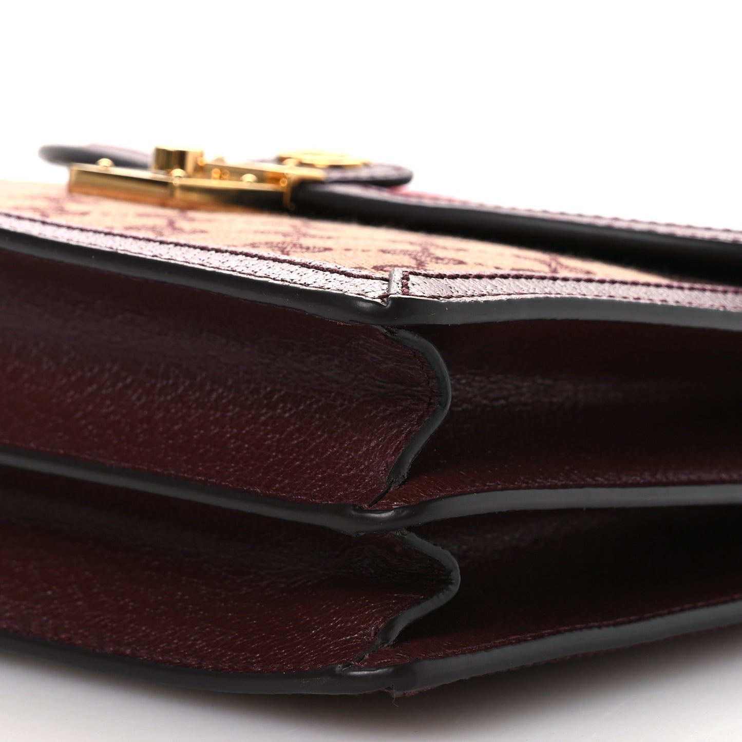 GG Supreme Monogram Textured Dollar Calfskin Web Small Ophidia Padlock Top Handle Bag Bordeaux