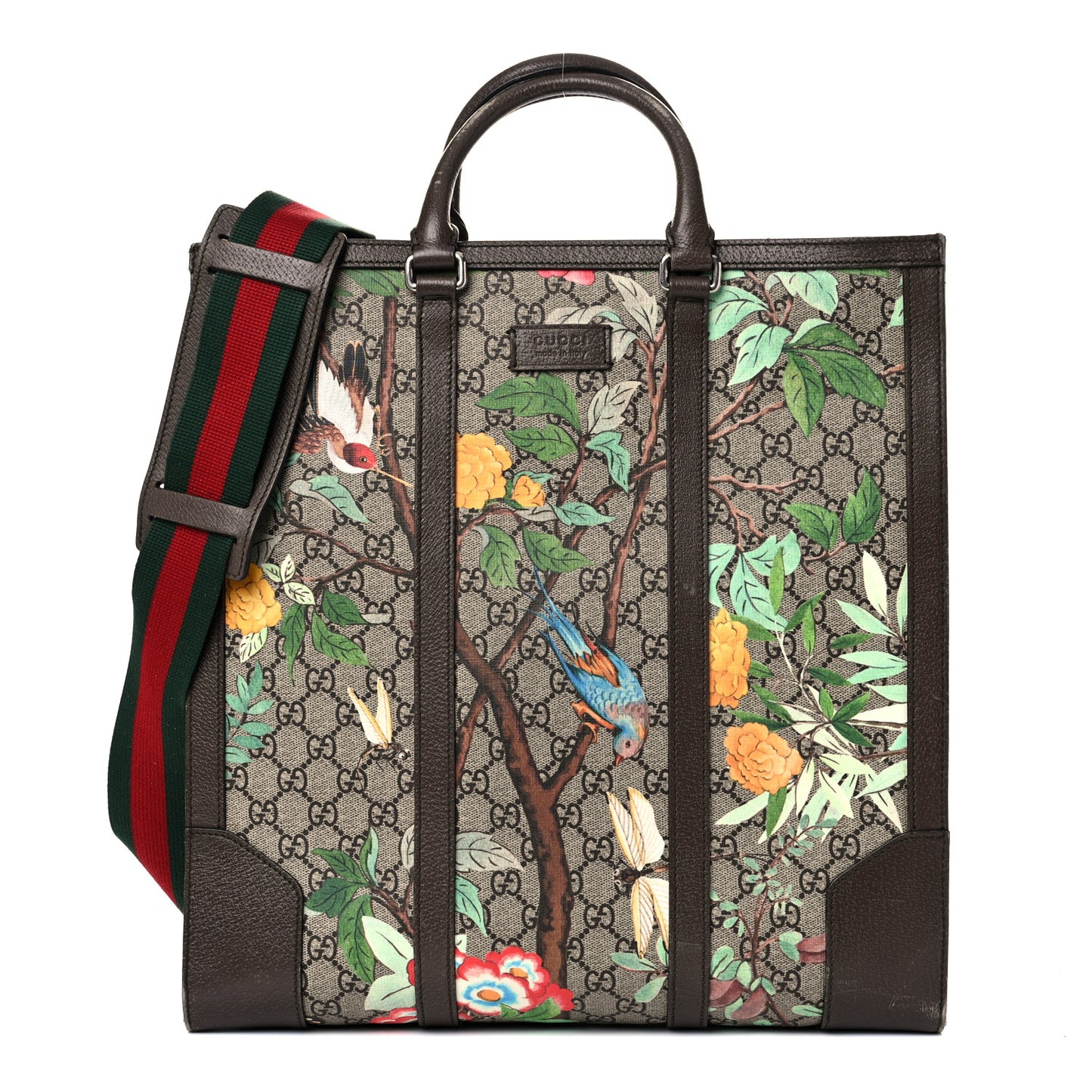 GG Supreme Monogram Tian Web Vertical Tote Beige Multicolor New Acero