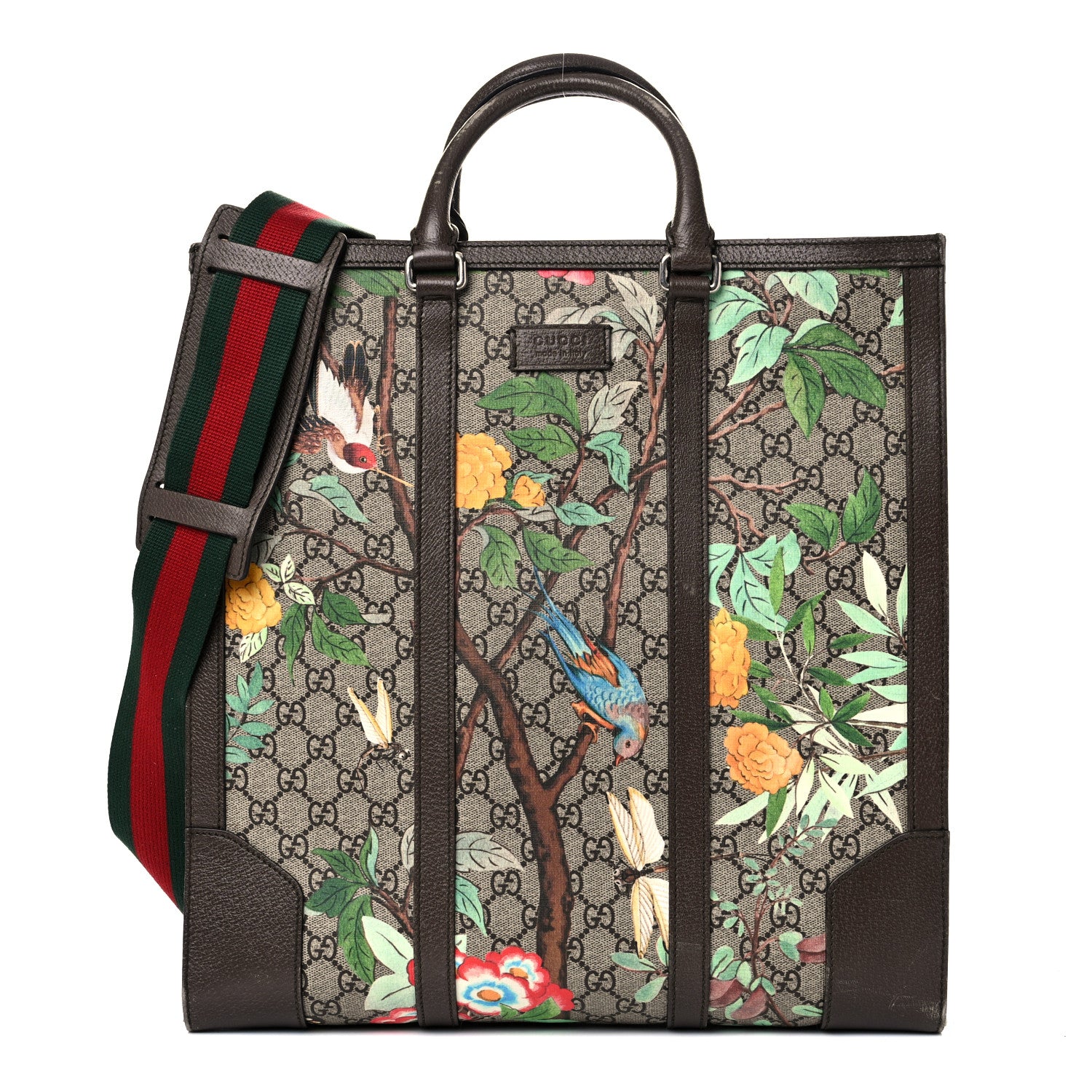 Gucci GG Supreme Monogram Tian Web Vertical Tote Beige Multicolor New Acero 1 of 32