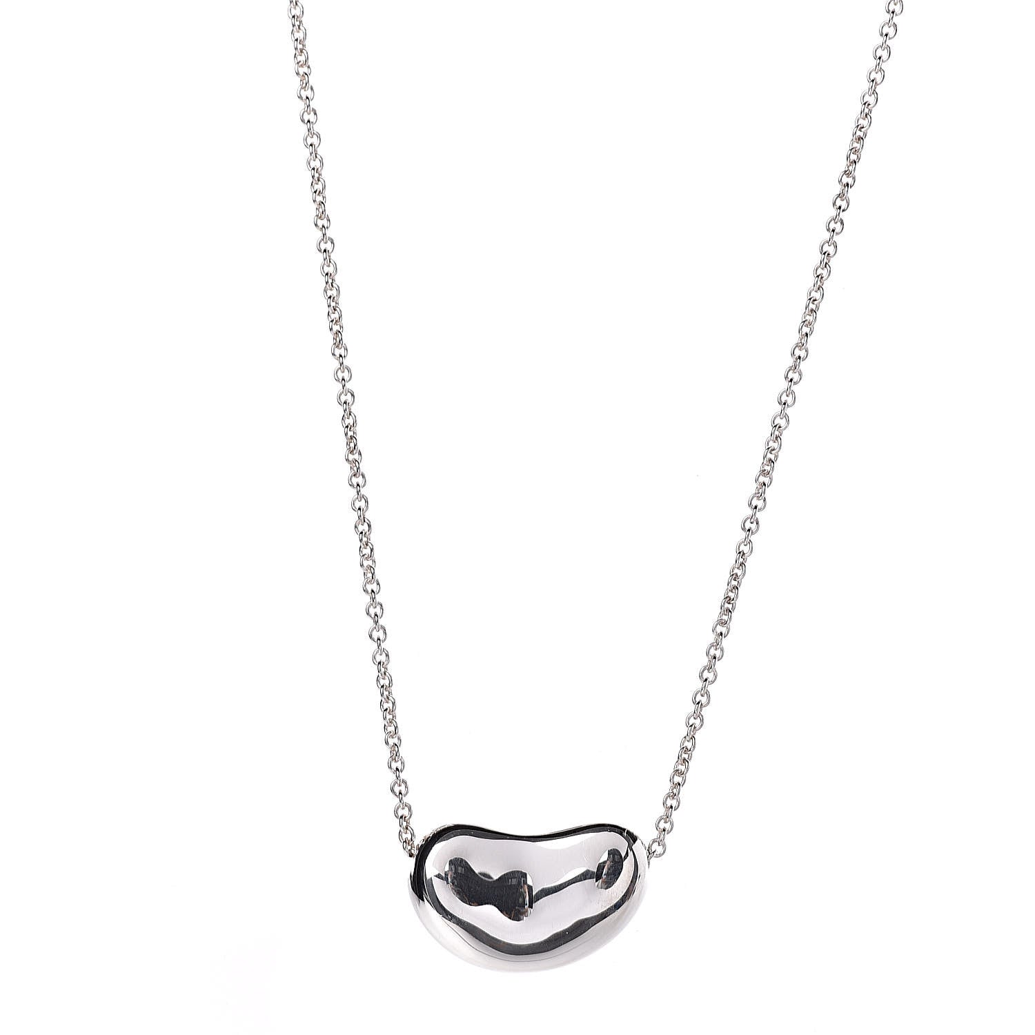 Tiffany Sterling Silver 20mm Elsa Peretti Bean Pendant Necklace 1 of 7