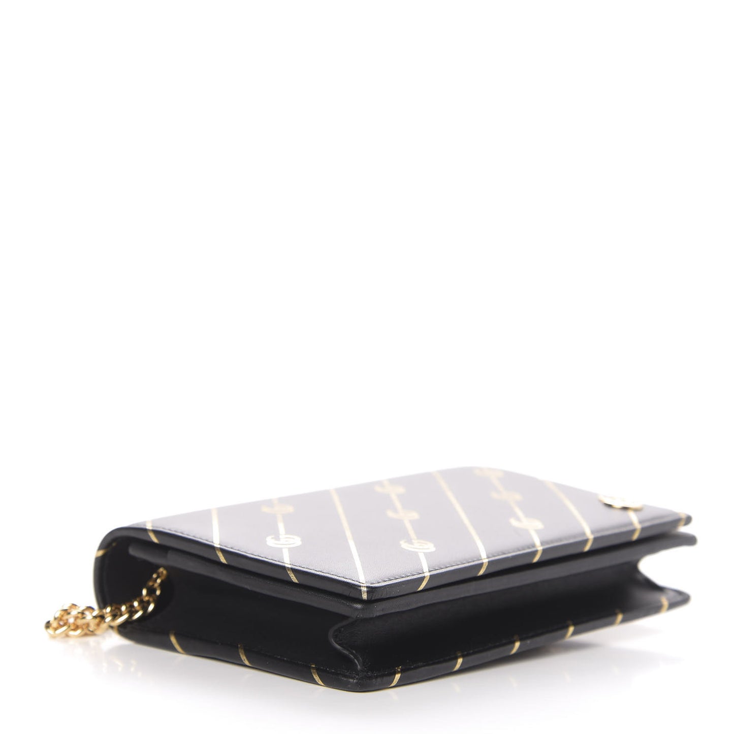 Calfskin Diagonal GG Mini Chain Wallet Black Gold