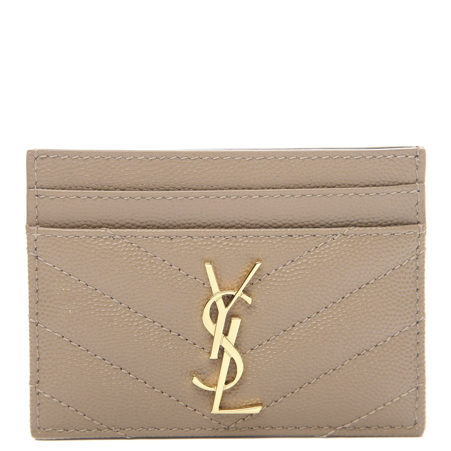 Saint Laurent Grain De Poudre Matelasse Chevron Monogram Credit Card Case Cork 1 of 7