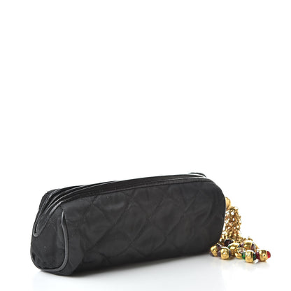 Chanel Satin Round Quilted Jeweled Charm Cosmetic Case Black 3 of 9