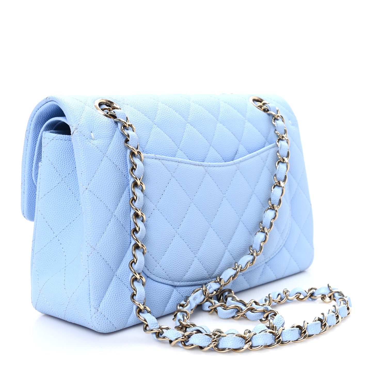 Caviar Quilted Small Double Flap Light Blue
