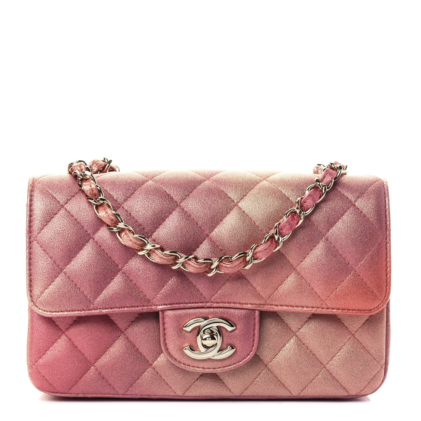 Metallic Lambskin Quilted Ombre Mini Rectangular Flap Pink