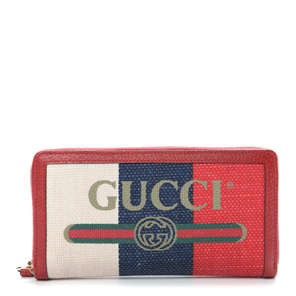 Gucci Canvas Sylvie Stripe Logo Zip Around Wallet Mystic White Hibiscus Red Maritime 1 of 8