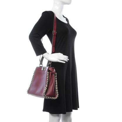 Fendi Calfskin Elaphe Lace Up Medium Peekaboo Iconic Satchel Bordeaux Beige Verde 3 of 9
