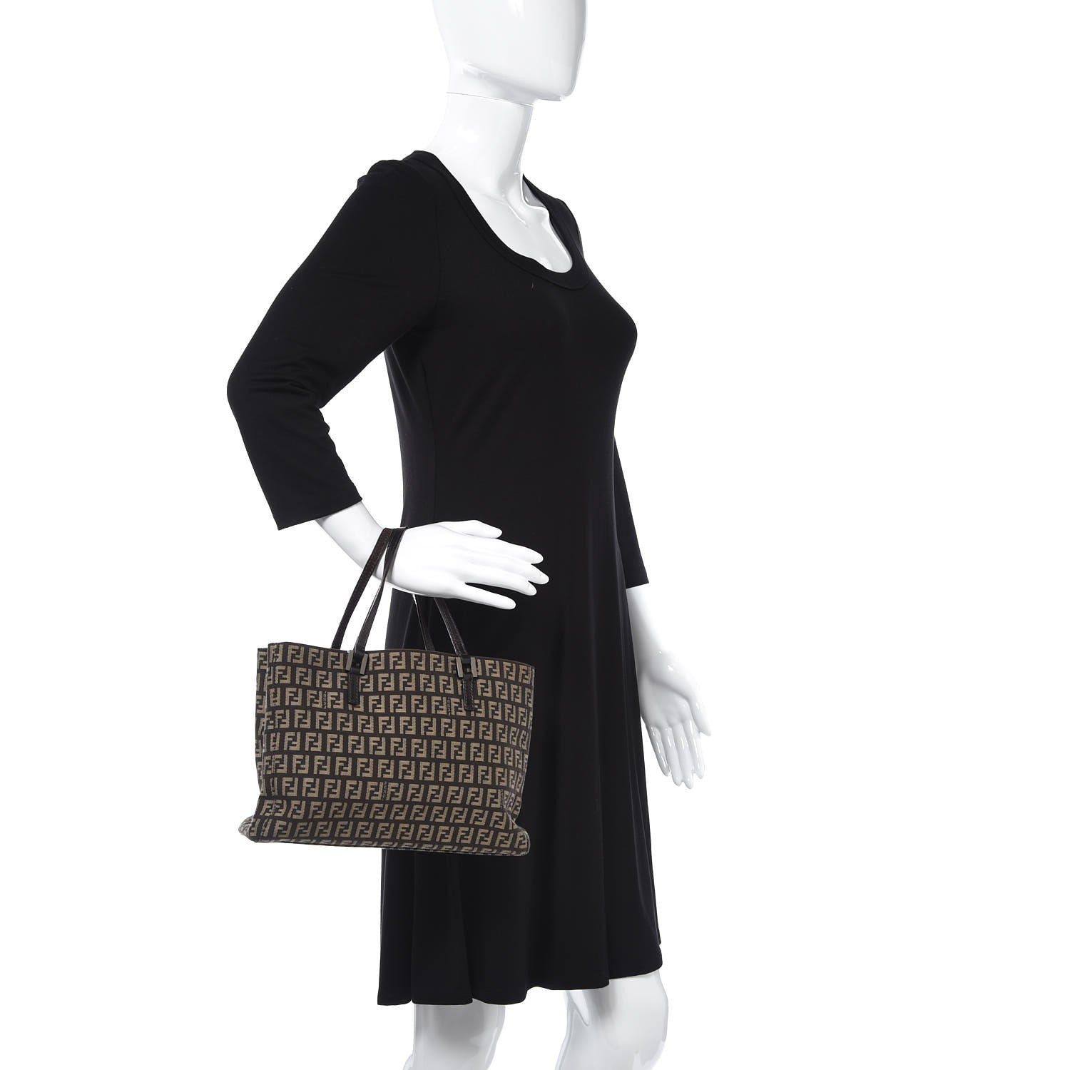 Fendi Zucchino Vitello Shoulder Tote Testa di Moro Beige 2 of 9
