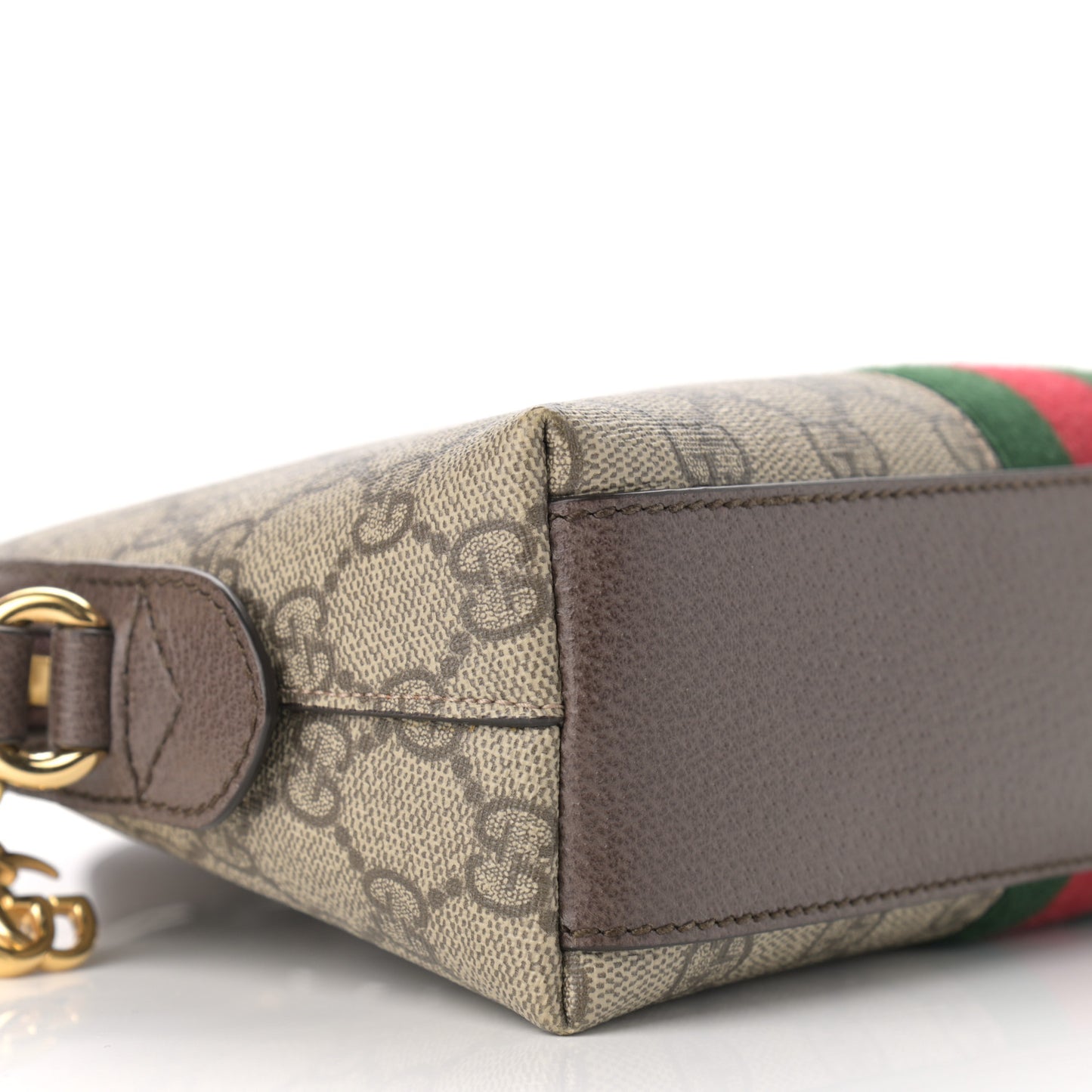 GG Supreme Monogram Textured Dollar Calfskin Web Small Ophidia Dome Shoulder Bag Beige Ebony New Acero