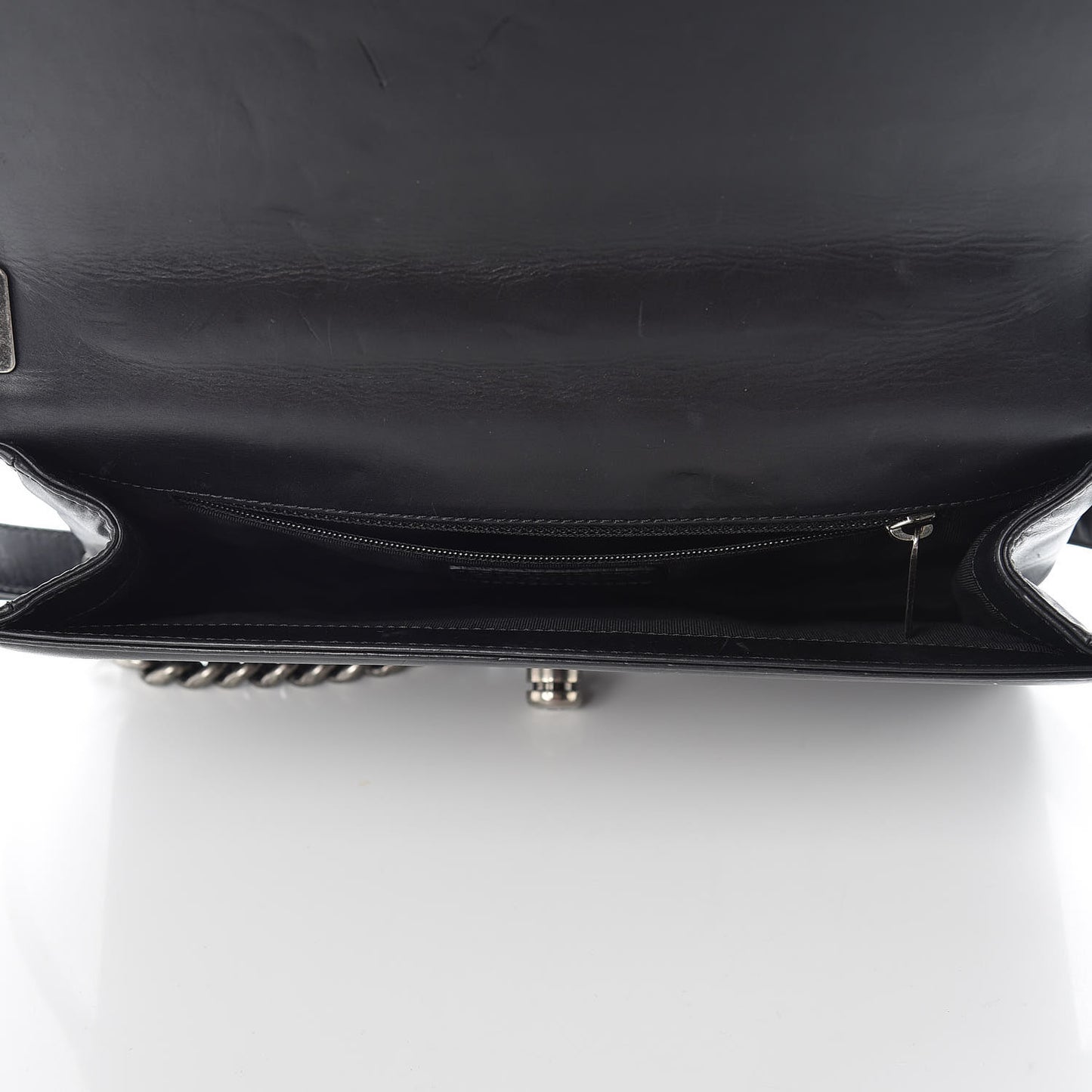 Glazed Calfskin Medium Boy Flap Black