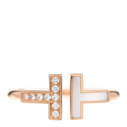 Tiffany 18K Rose Gold Diamond Mother of Pearl T Wire Ring 55 7.25 1 of 4