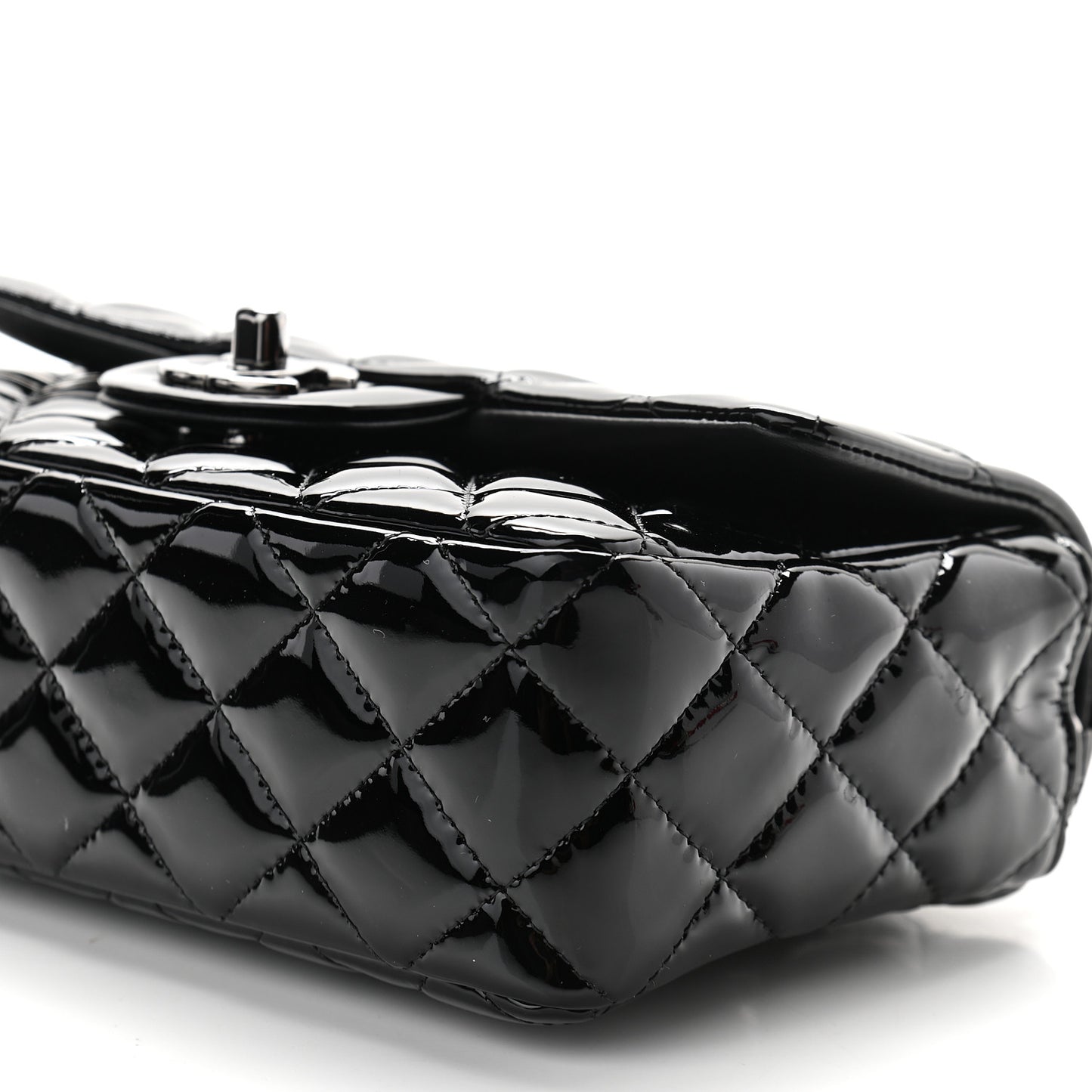 Patent Calfskin Quilted Mini Rectangular Flap Black