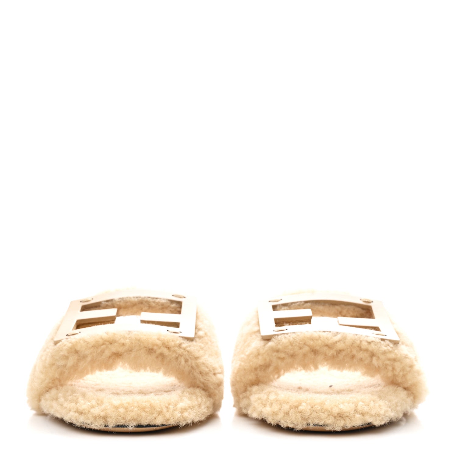Fendi Shearling FF Baguette Slide Sandals 37 Beige Naturale 3 of 9