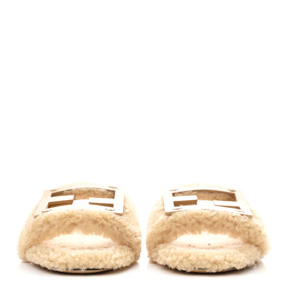 Fendi Shearling FF Baguette Slide Sandals 37 Beige Naturale 3 of 9