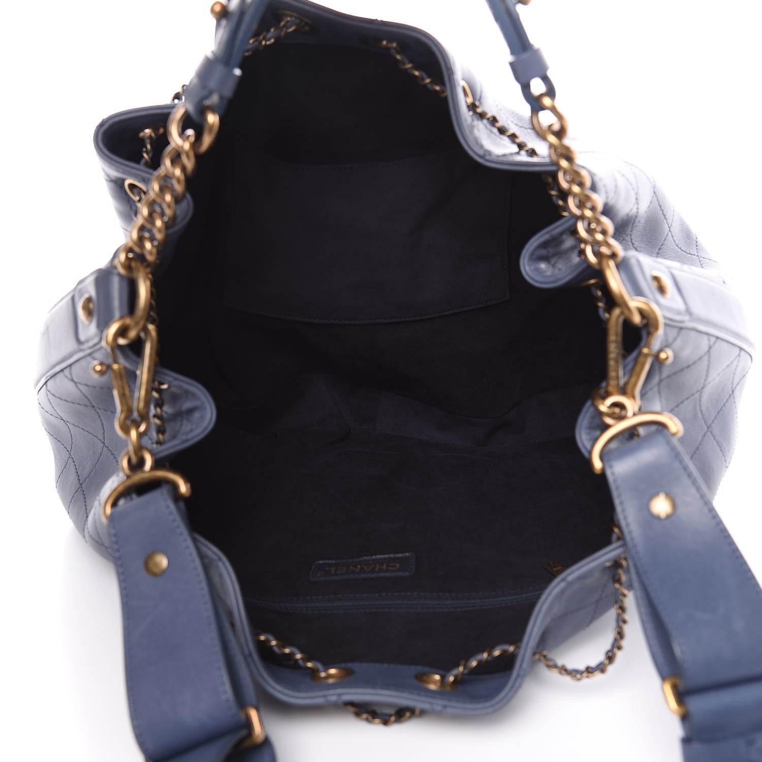 Chanel Calfskin Stitched Large Drawstring CC Bag Blue 6 of 15