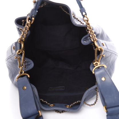 Chanel Calfskin Stitched Large Drawstring CC Bag Blue 6 of 15