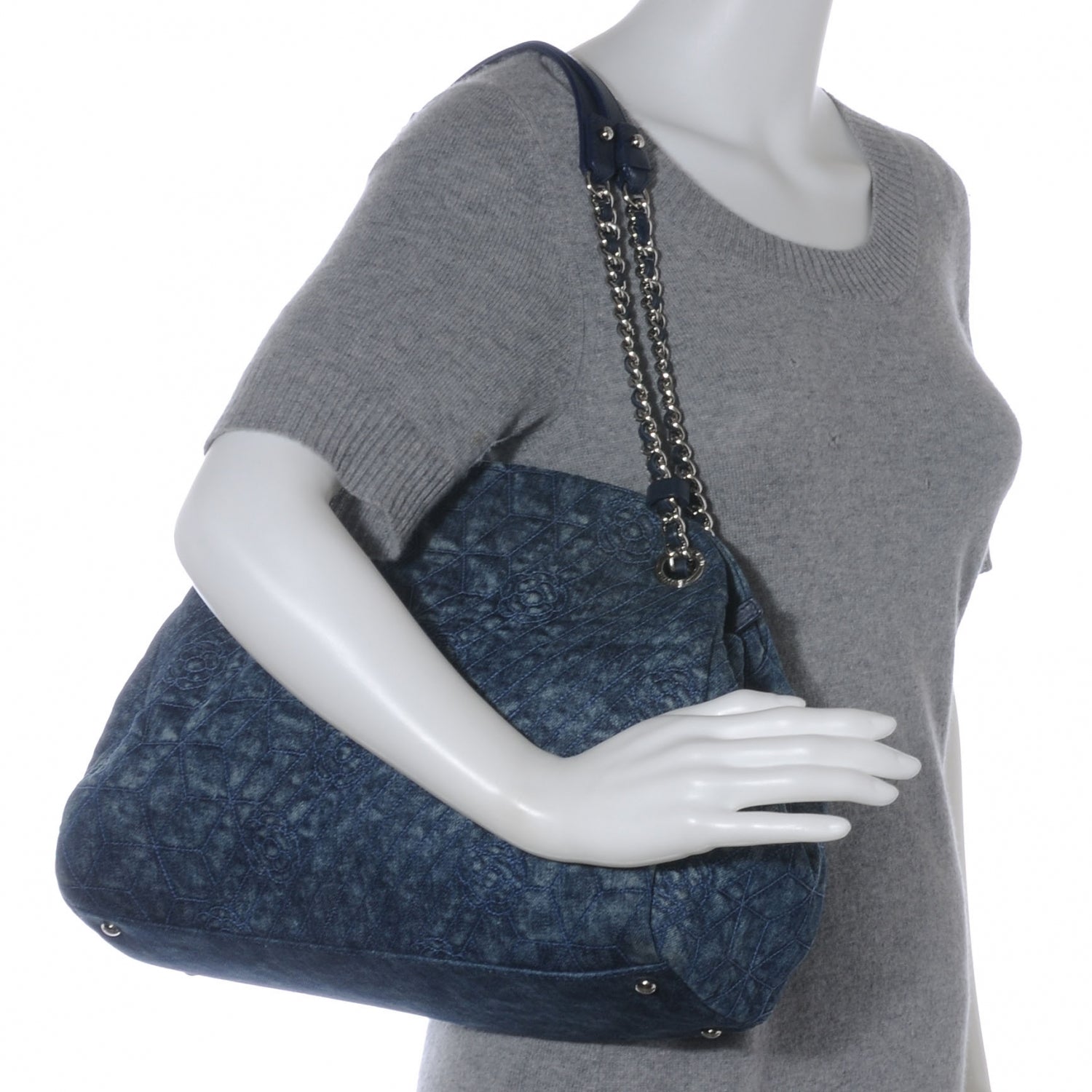 Chanel Denim Camellia Embroidered Large Just Mademoiselle Blue 2 of 7
