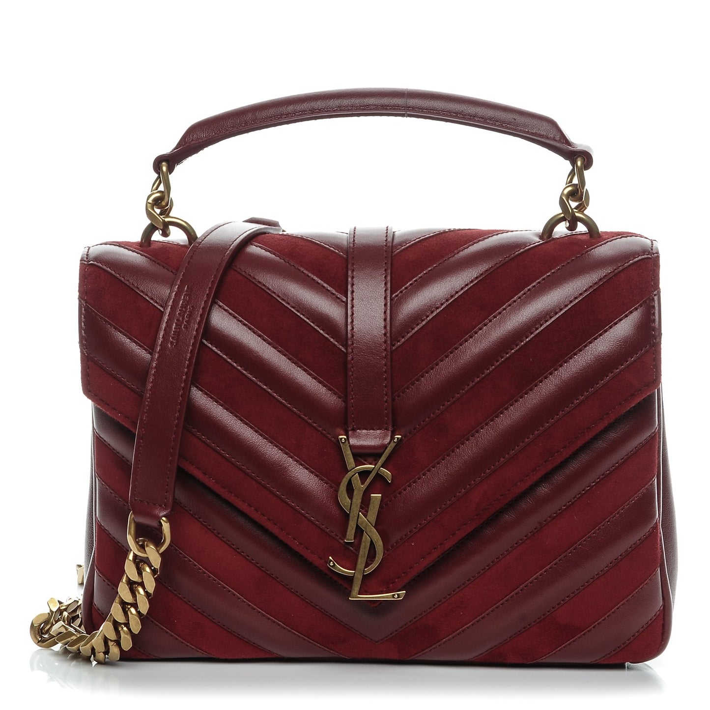 Calfskin Suede Matelasse Chevron Medium Monogram College Bag Burgundy