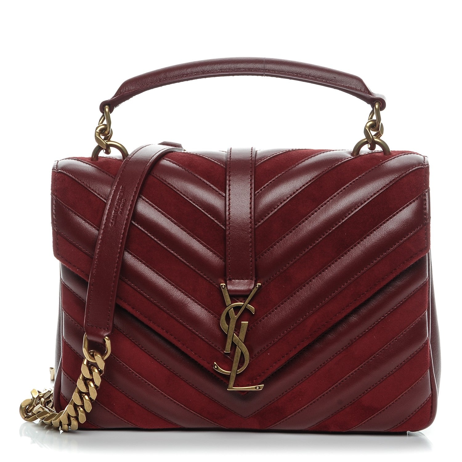 Saint Laurent Calfskin Suede Matelasse Chevron Medium Monogram College Bag Burgundy 1 of 9