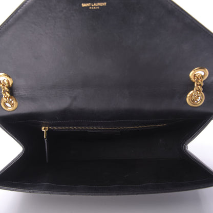 Saint Laurent Smooth Calfskin Matelasse Chevron Large Monogram Satchel Black 5 of 9