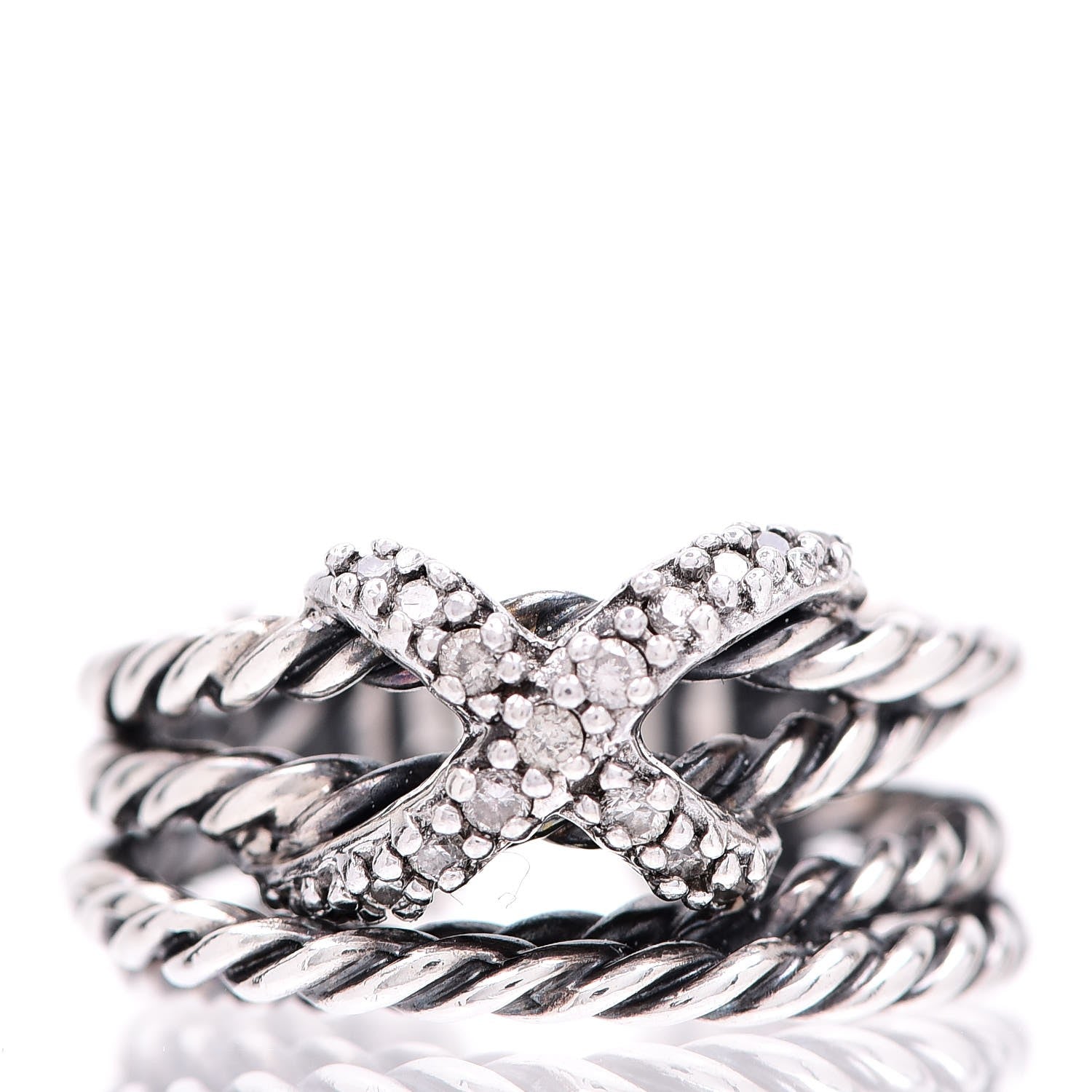 David Yurman Sterling Silver Diamond 10mm X Crossover Ring 51 5.75 1 of 5