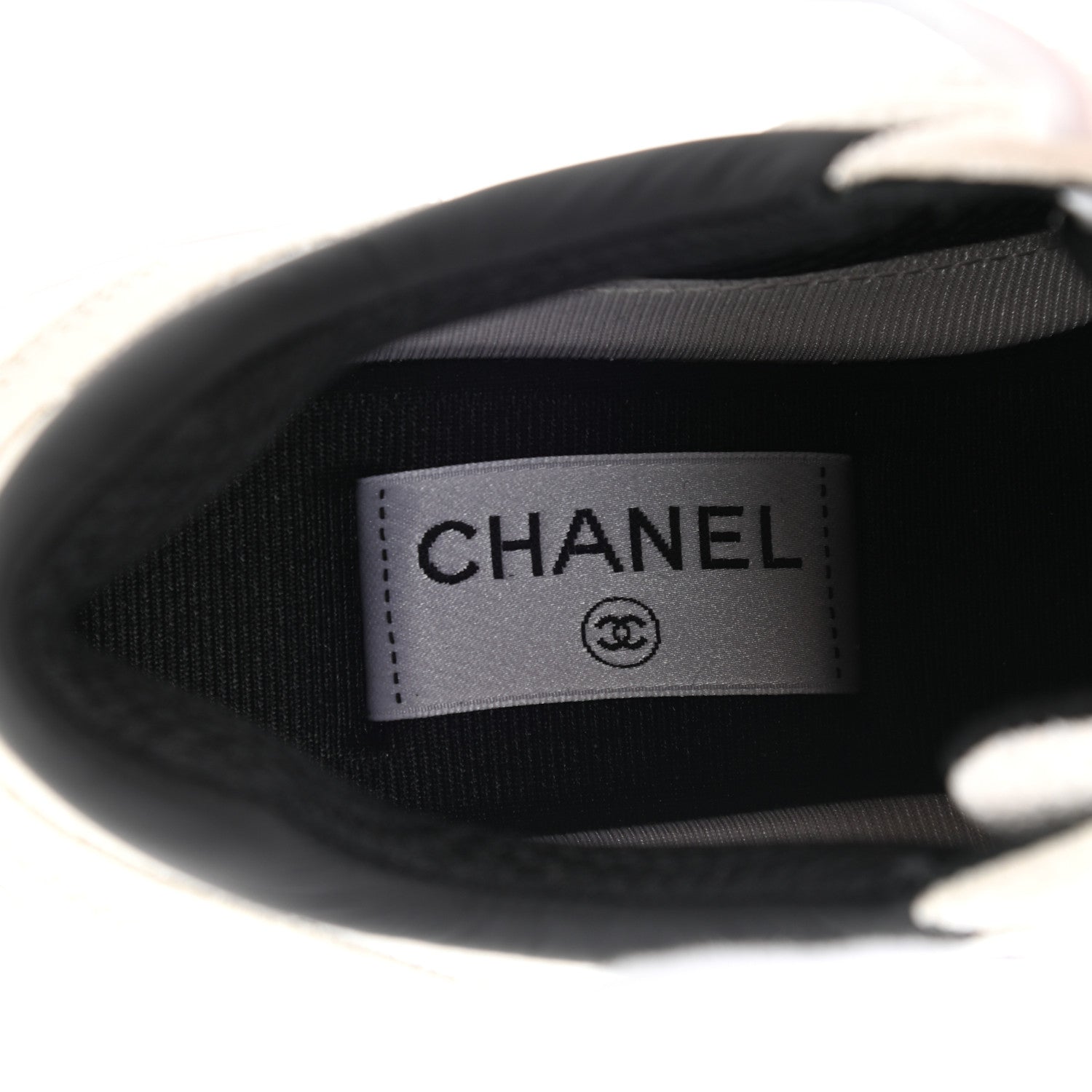 Chanel Mesh Suede Calfskin Grained Calfskin Womens CC Sneakers 37.5 White Black 7 of 10