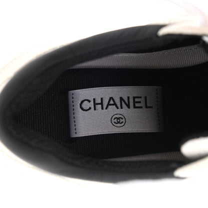 Chanel Mesh Suede Calfskin Grained Calfskin Womens CC Sneakers 37.5 White Black 7 of 10