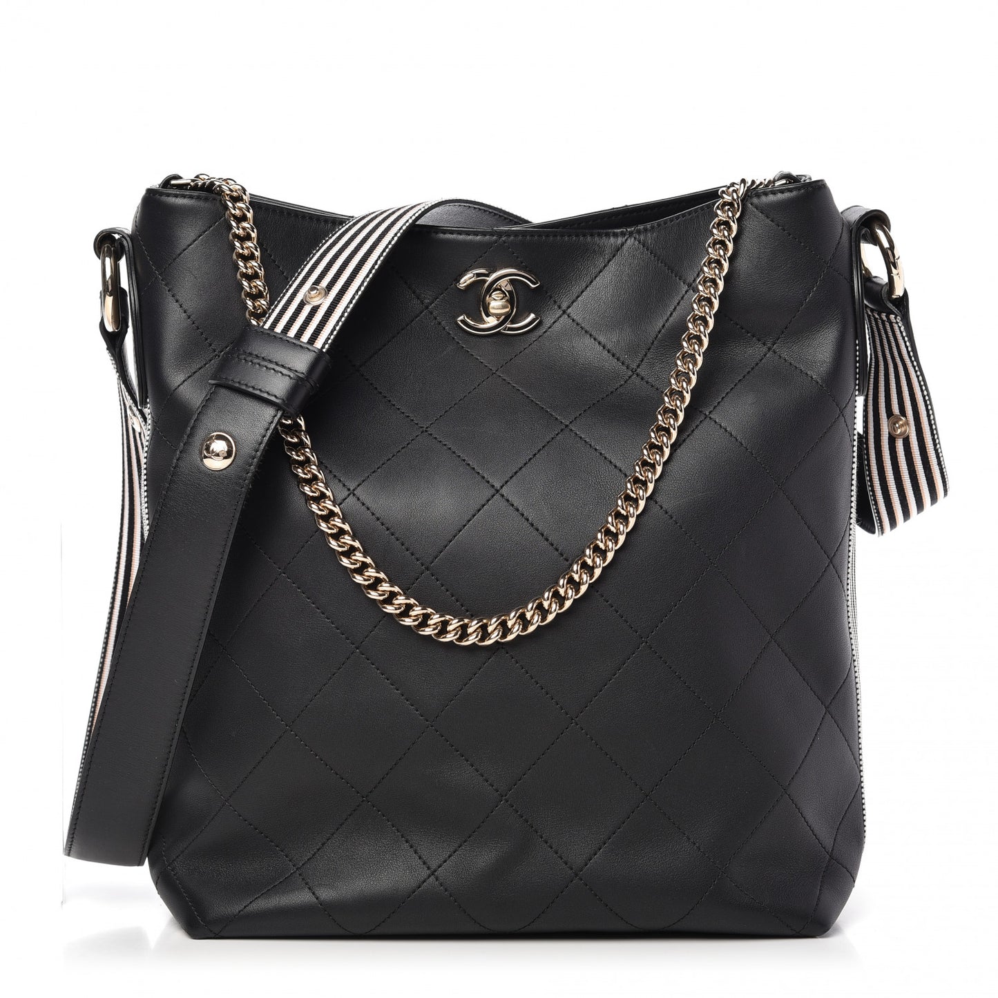 Calfskin Stitched Over & Over Hobo Black